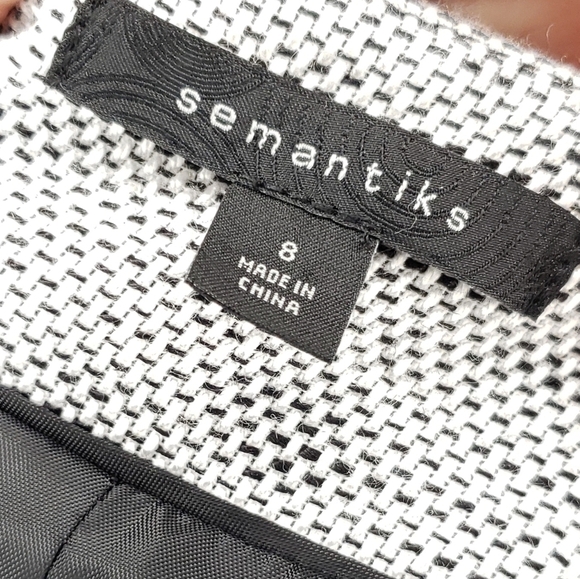 Semantiks Tweed Trimmed Black White Open Front Retro Career Office Jacket Size 8 - Picture 5 of 5